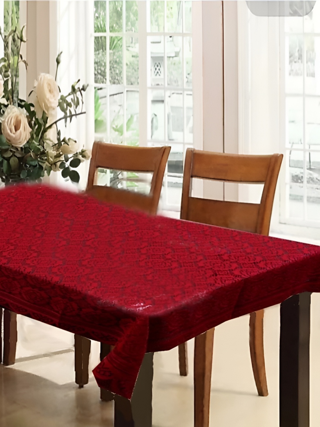 

BIGGER FISH Maroon Floral Textured Rectangle Table Cover