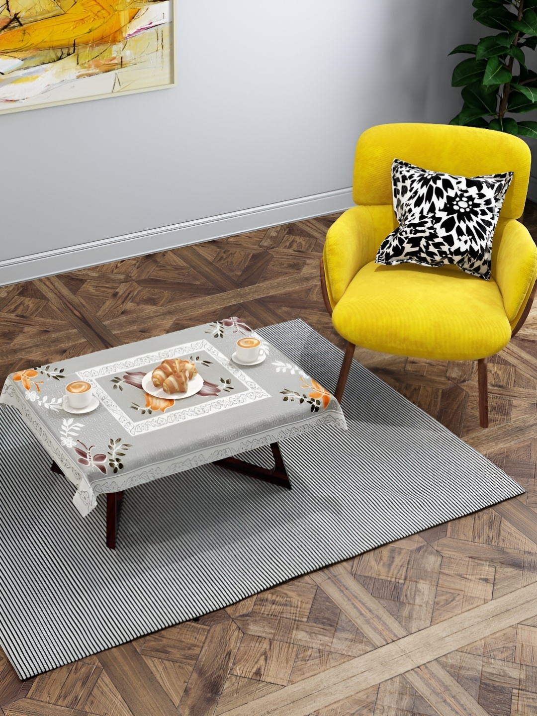 

BIGGER FISH Brown Floral Printed Cotton 2-Seater Table Cover