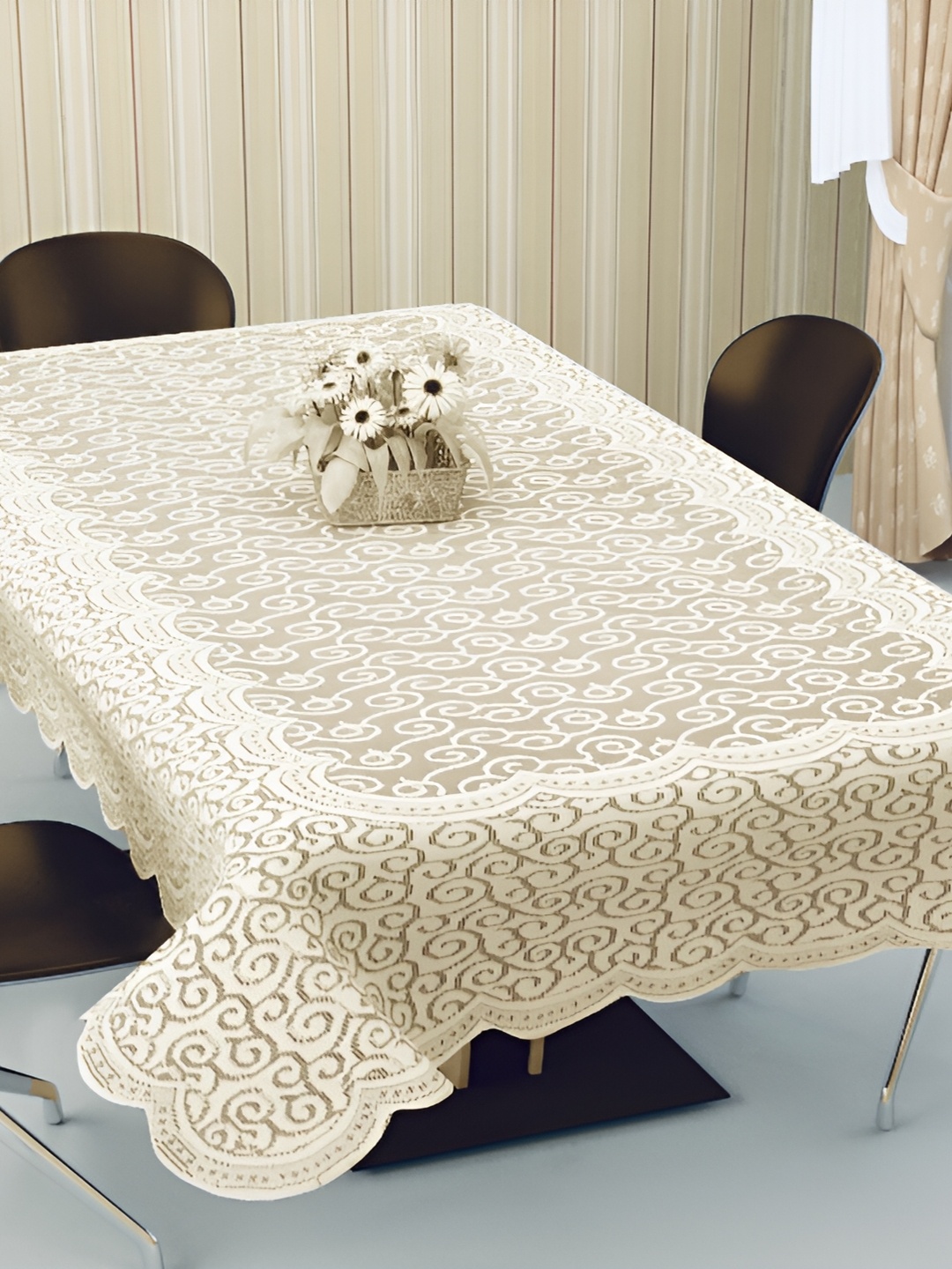 

BIGGER FISH Beige Ethnic Motifs Embroidered Cotton 8-Seater Table Cover