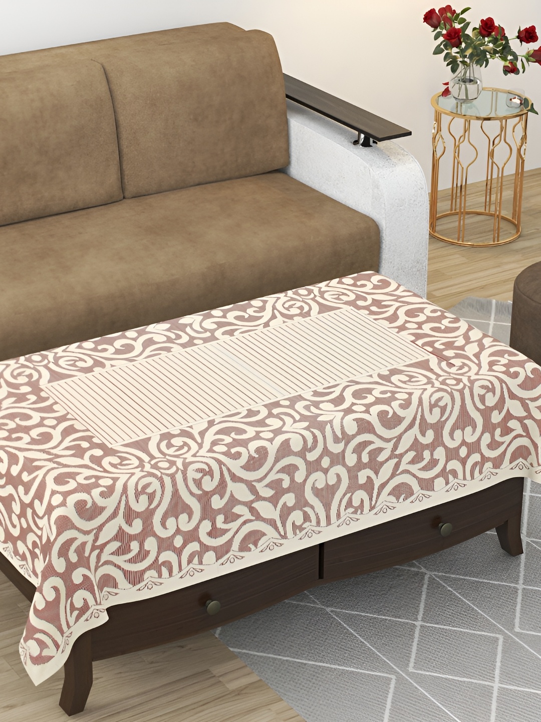 

BIGGER FISH Maroon Printed Cotton 6 Seater Table Cover