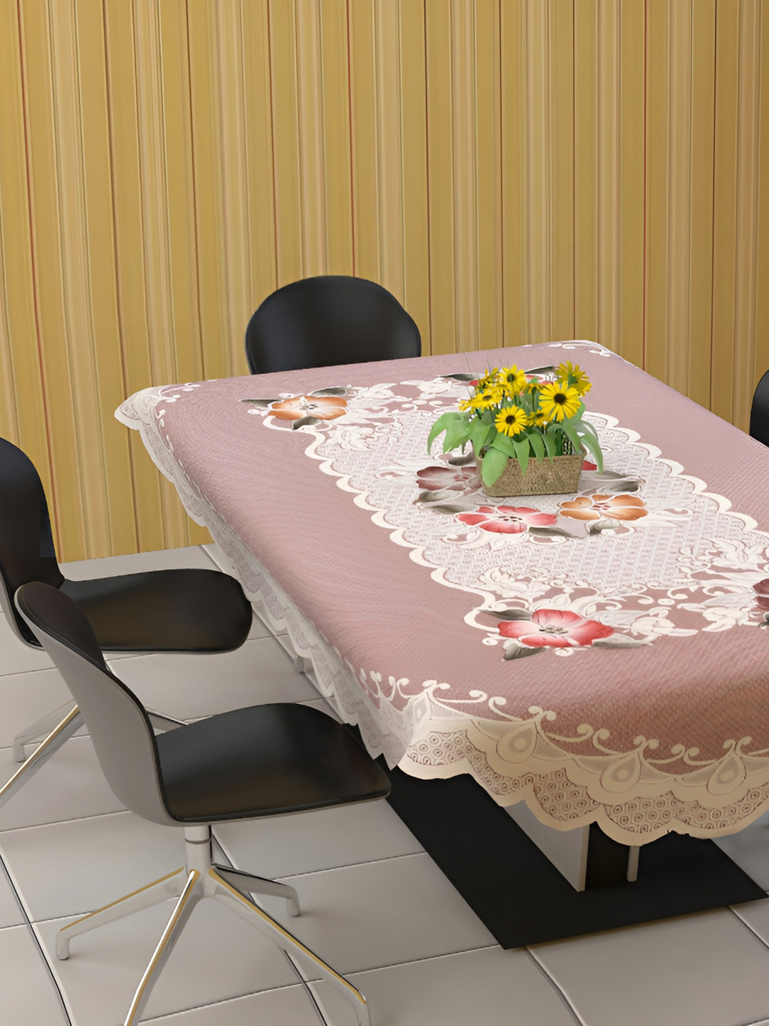 

BIGGER FISH Beige Printed Cotton 6 Seater Table Cover