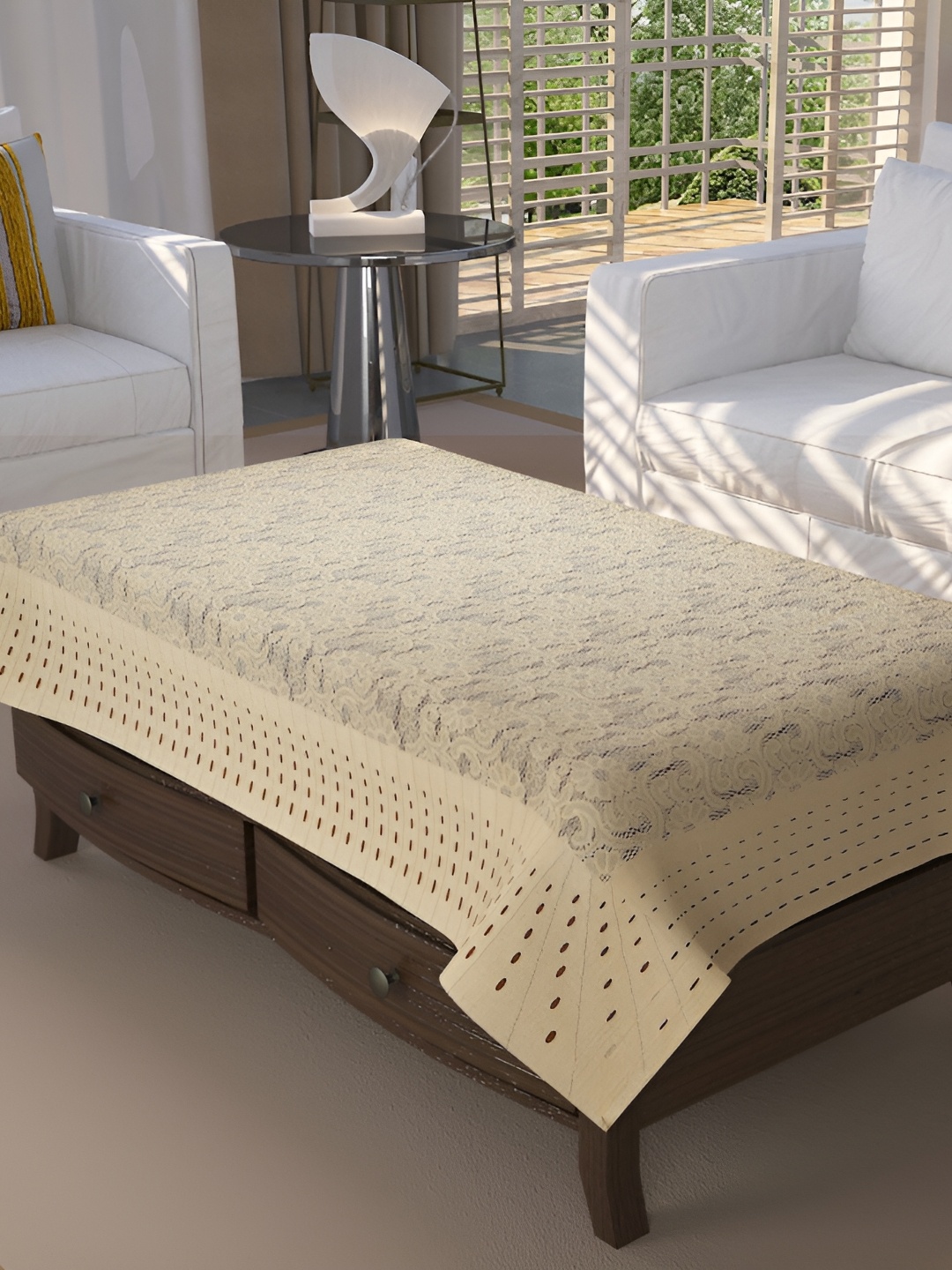 

BIGGER FISH Beige Self Design Cotton 4-Seater Table Cover