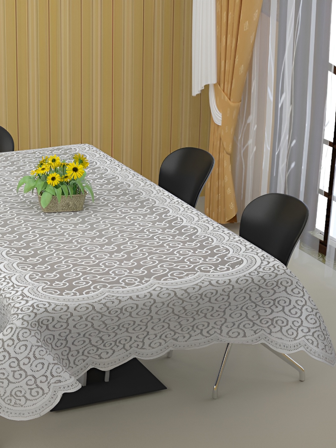 

BIGGER FISH White Self Design Cotton 8-Seater Table Cover