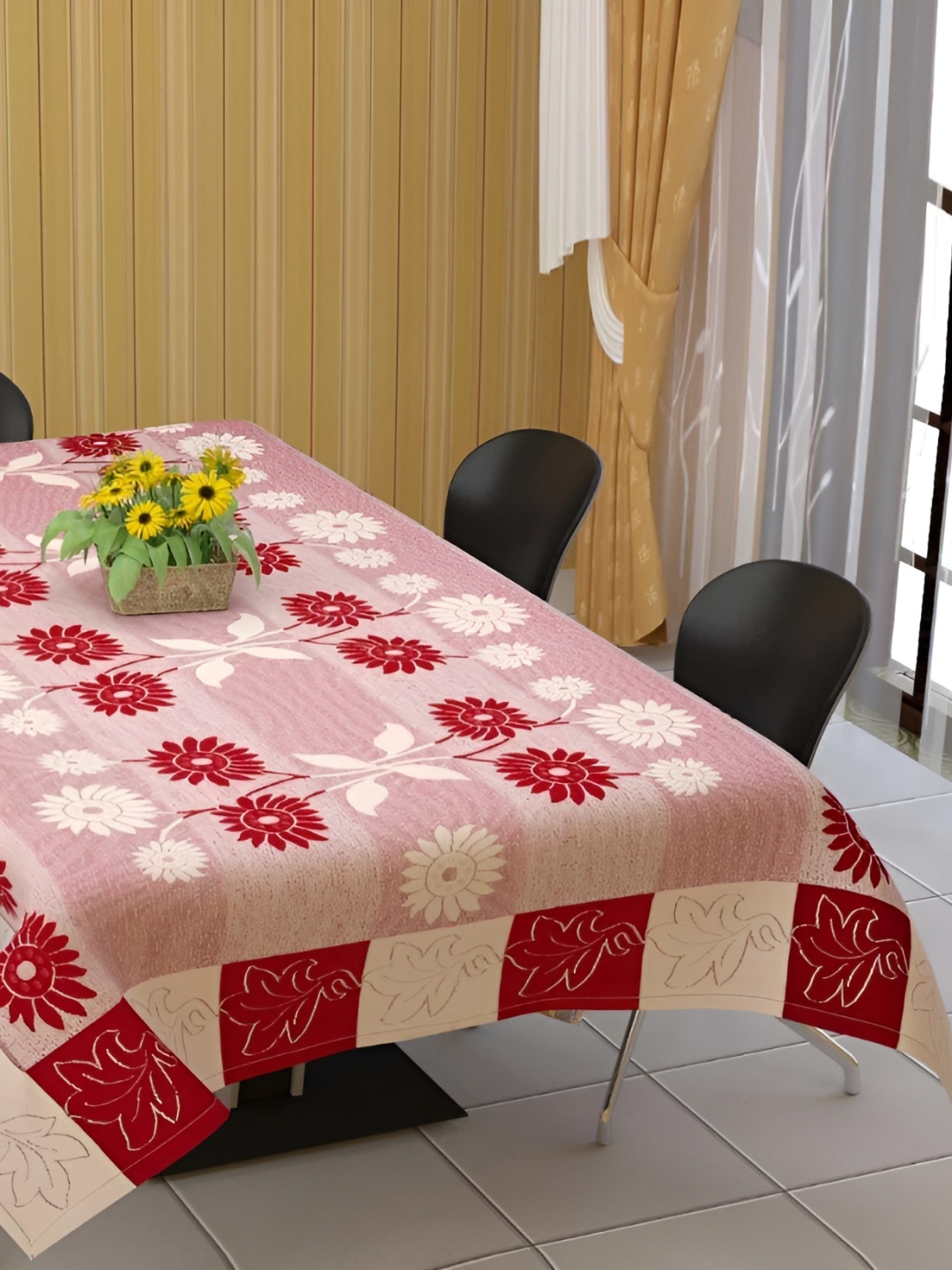 

BIGGER FISH Maroon Cotton 6-Seater Table Cover