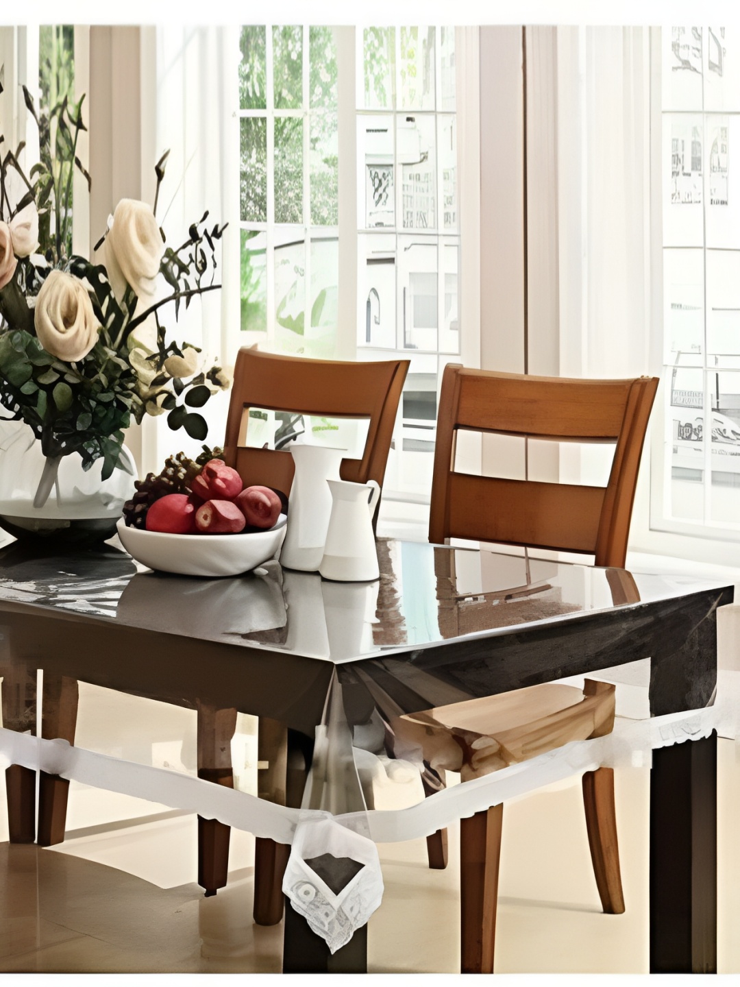 

BIGGER FISH Transparent & White Cotton 6-Seater Table Cover