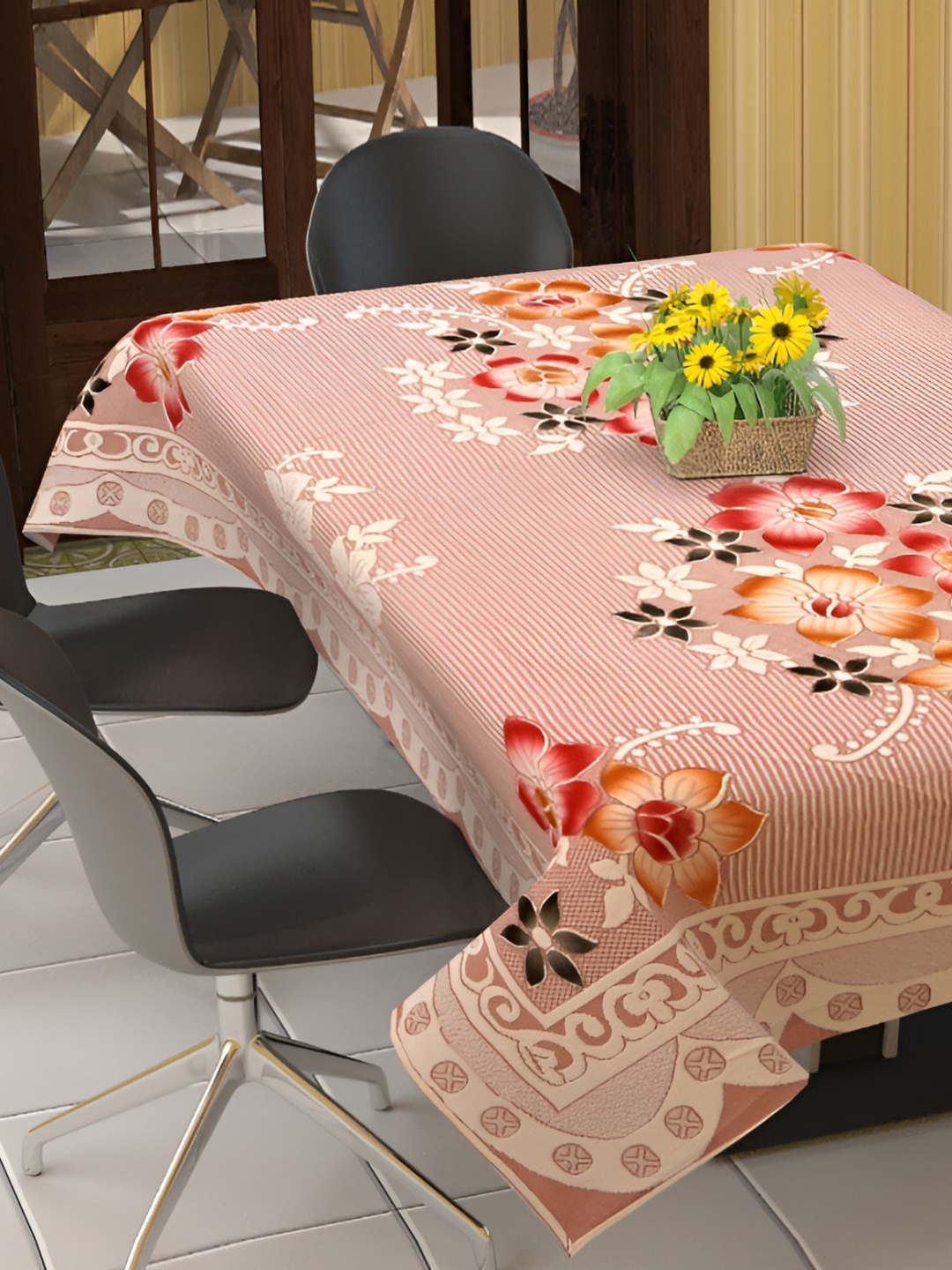 

BIGGER FISH Pink & Red Floral 6-Seater Cotton Table Cover