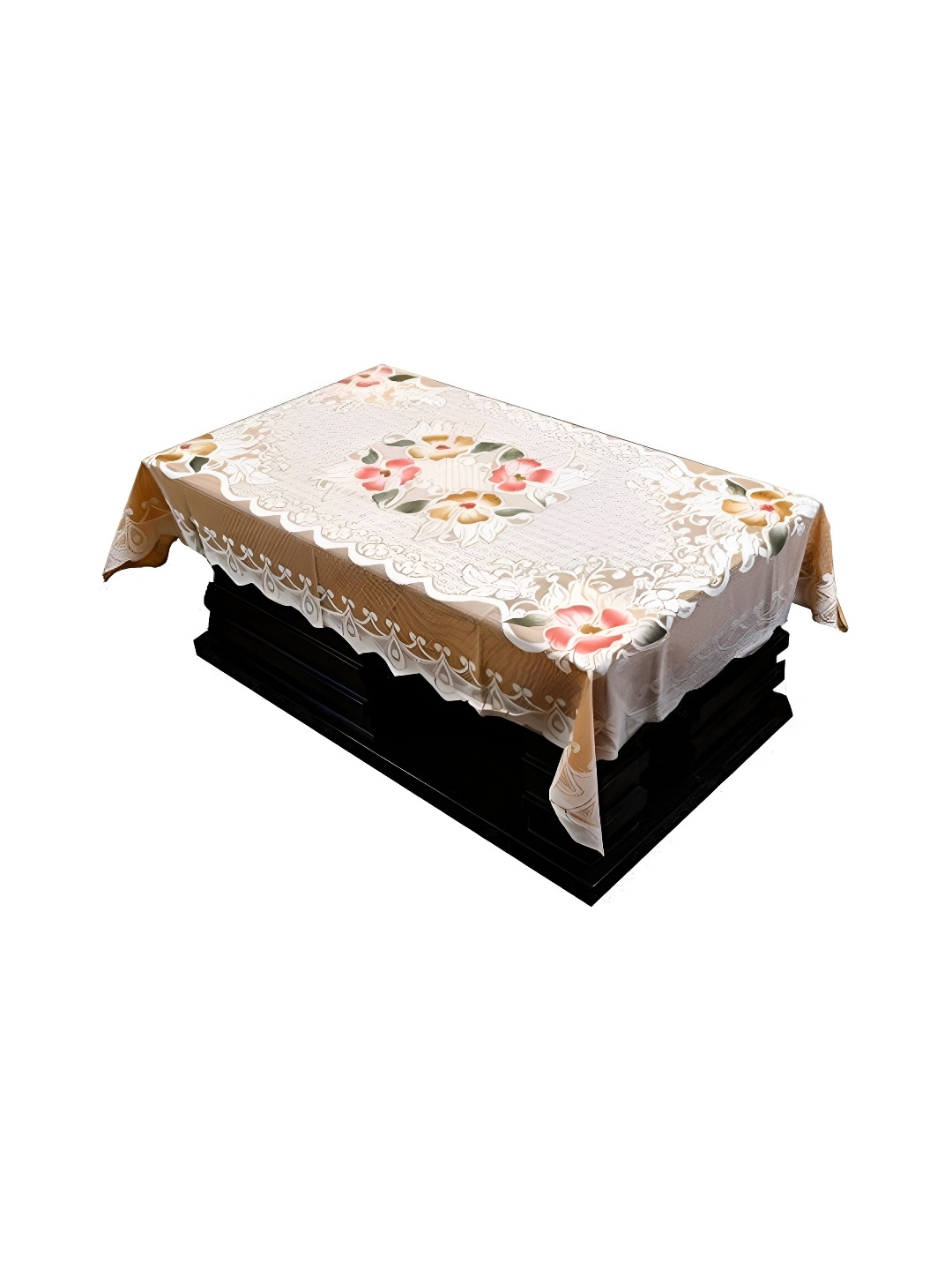 

BIGGER FISH Brown & White Floral Cotton 2-Seater Table Cover