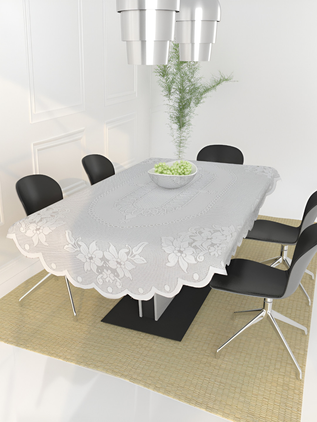 

BIGGER FISH Beige Floral Printed Cotton 6-Seater Table Cover