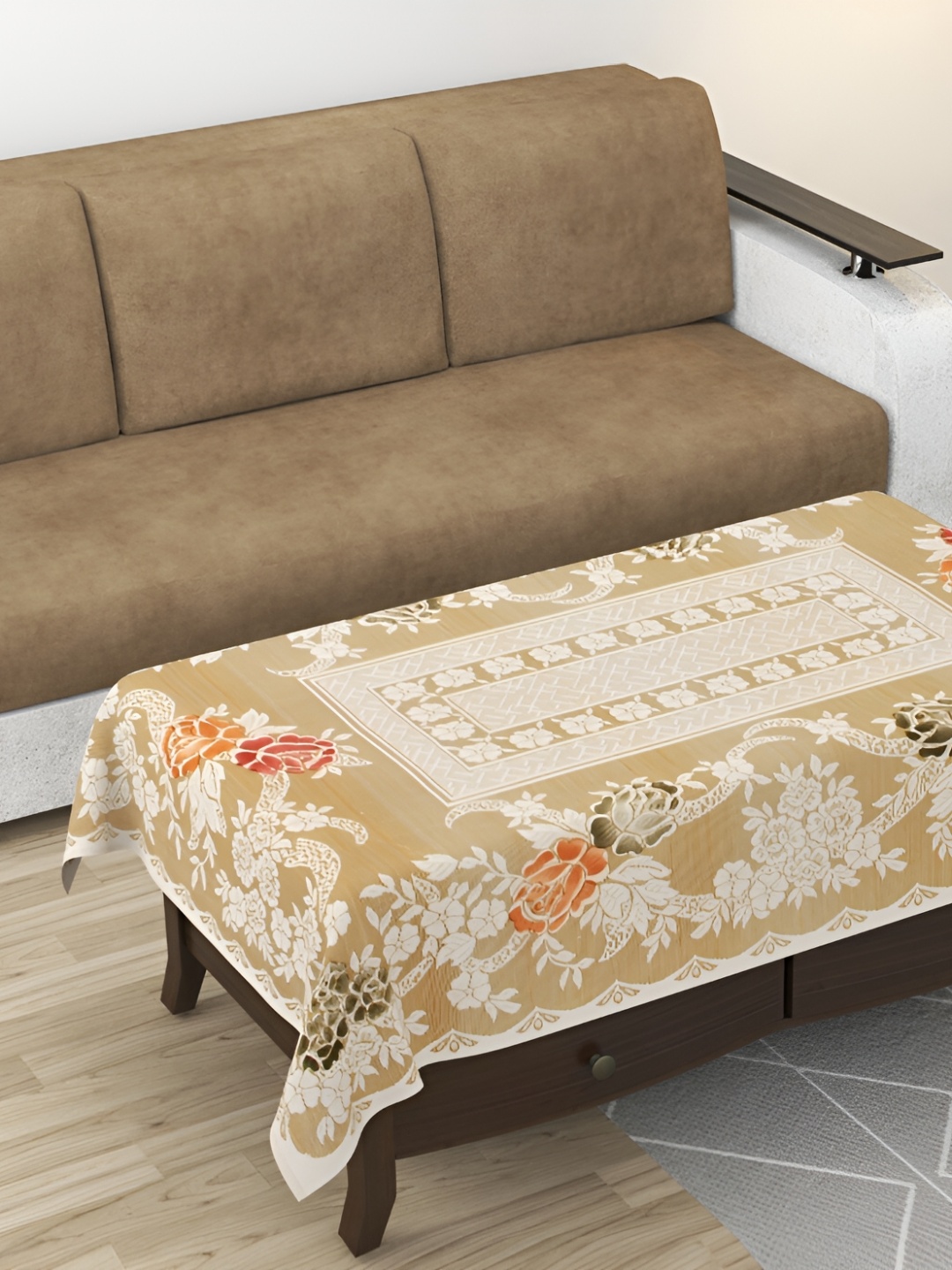 

BIGGER FISH Beige & White Floral 6-Seater Cotton Table Cover