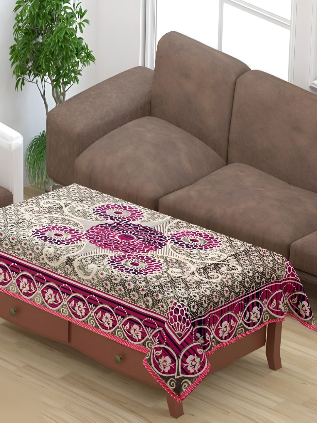 

BIGGER FISH Pink Floral Cotton 4-Seater Table Cover