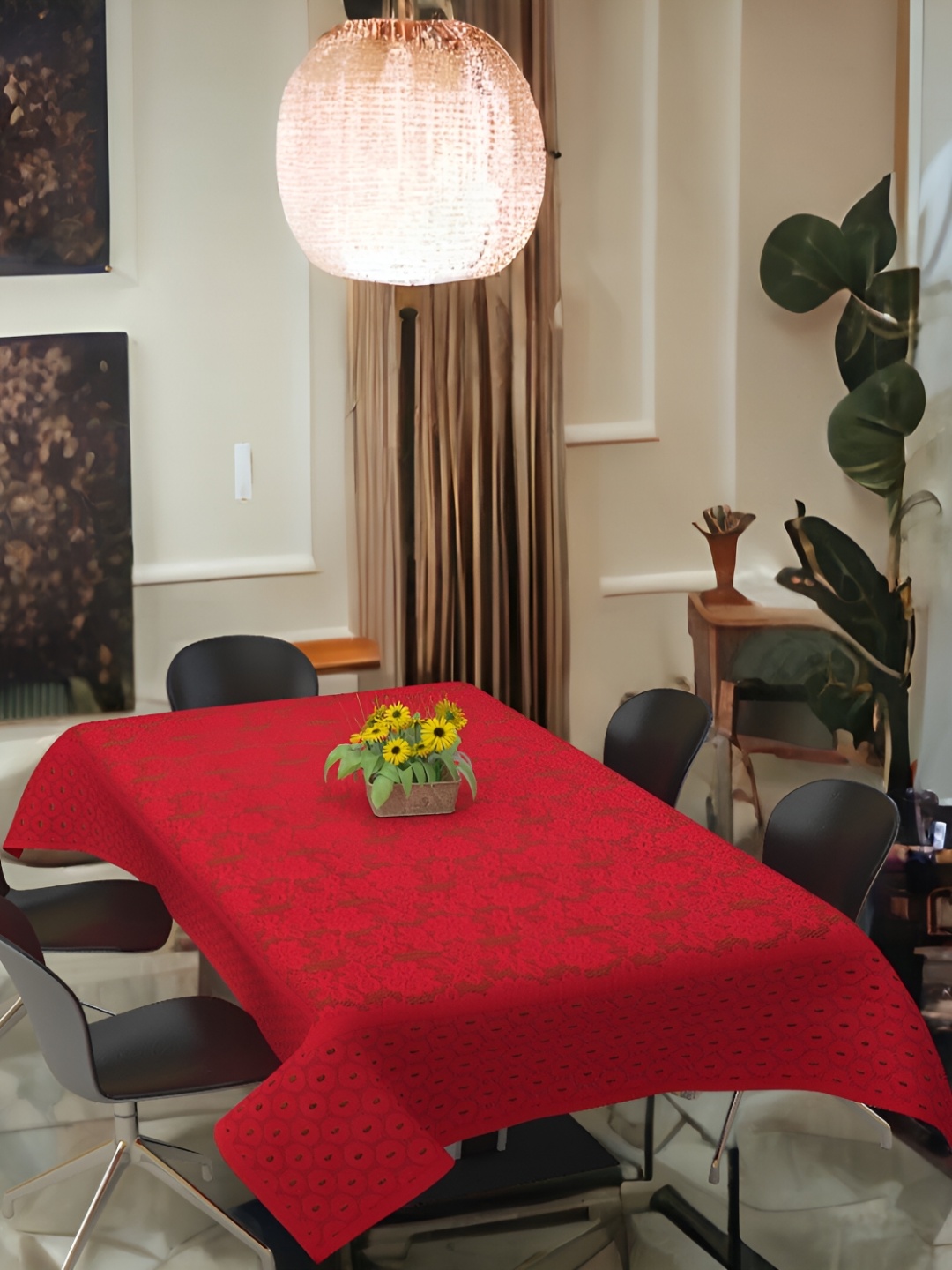 

BIGGER FISH Maroon Cotton 6-Seater Table Cover
