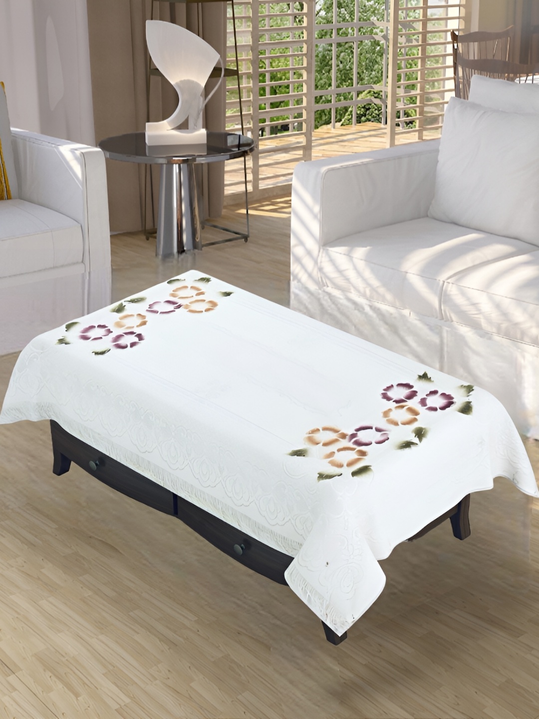 

BIGGER FISH White and Green Cotton 4-Seater Table Cover
