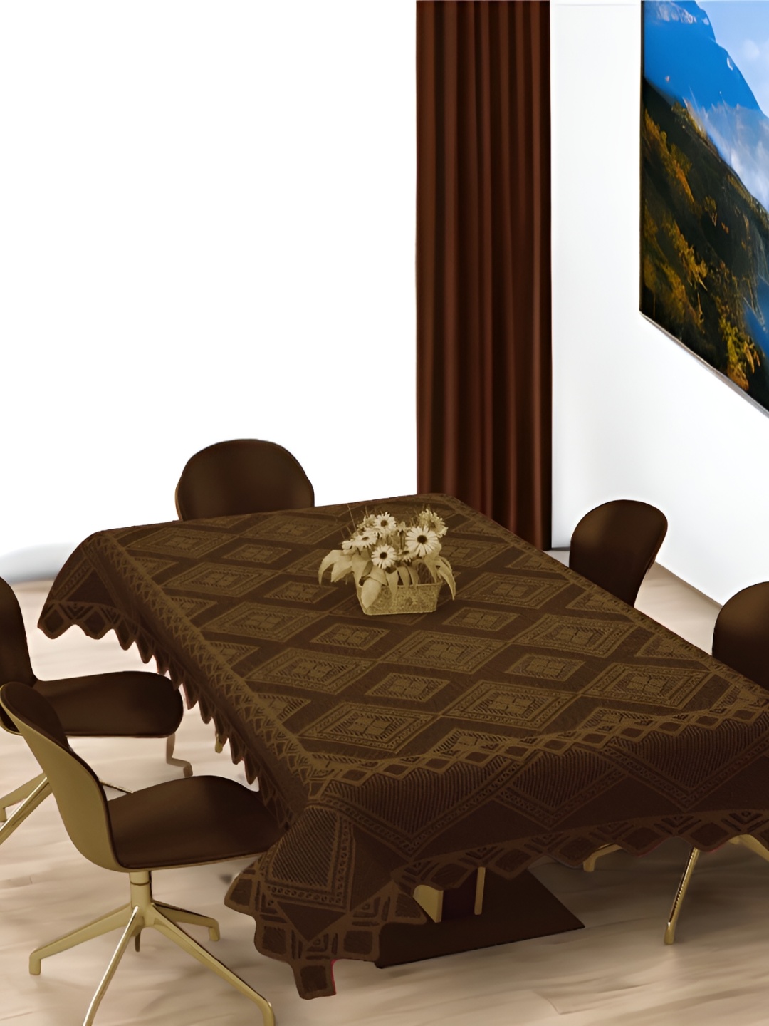 

BIGGER FISH Brown Ethnic Motifs Embellished Cotton 8-Seater Table Cover