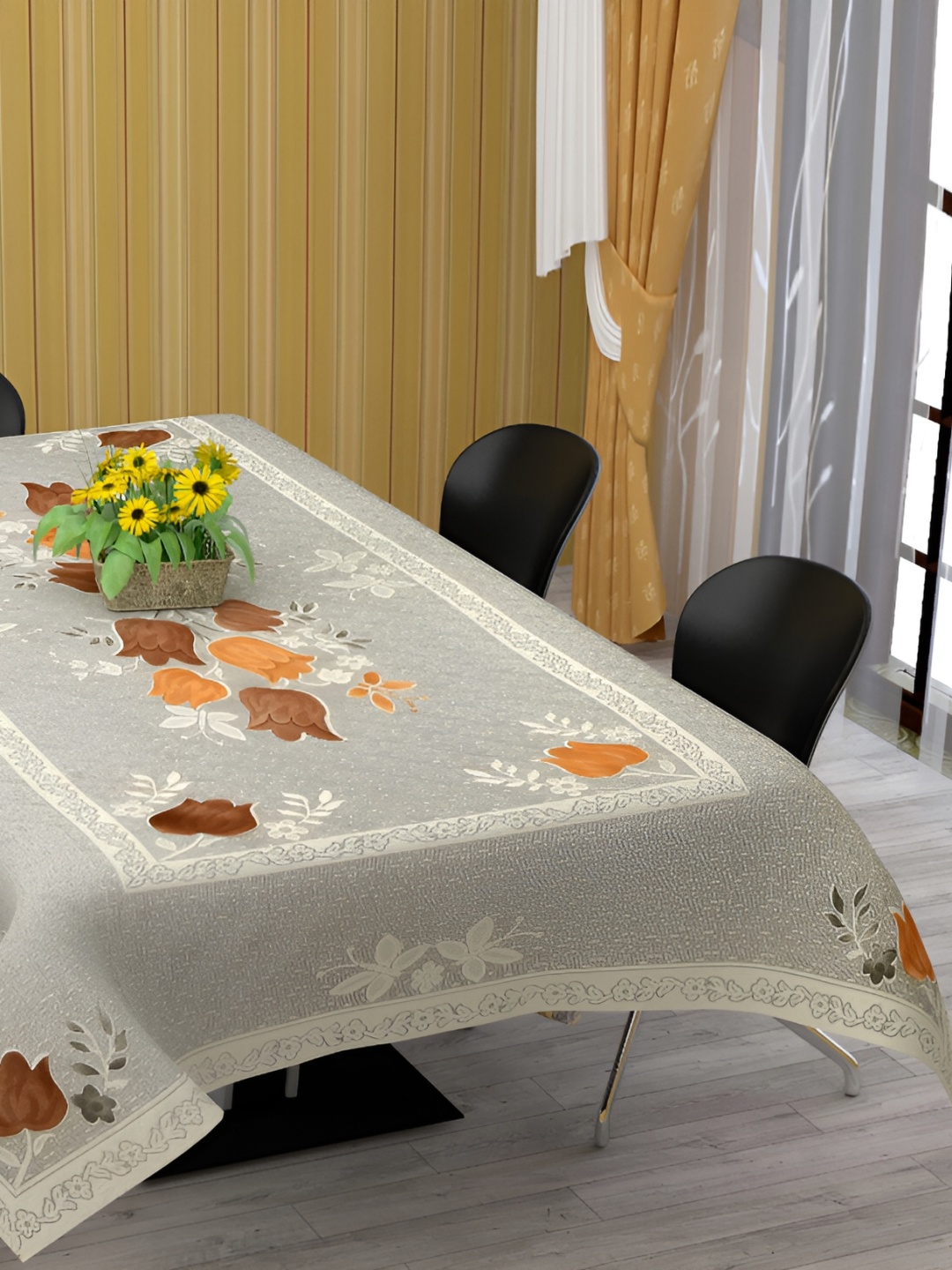 

BIGGER FISH Brown & Cream Cotton 6 Seater Table Cover