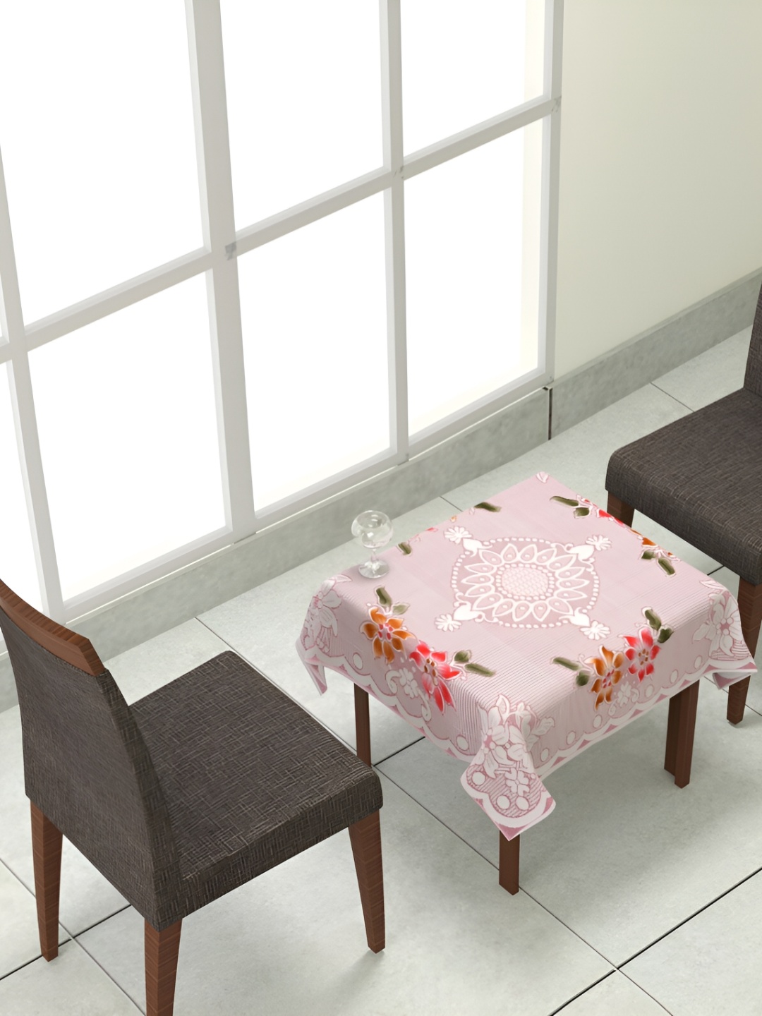 

BIGGER FISH Pink Floral Cotton 2-Seater Table Cover