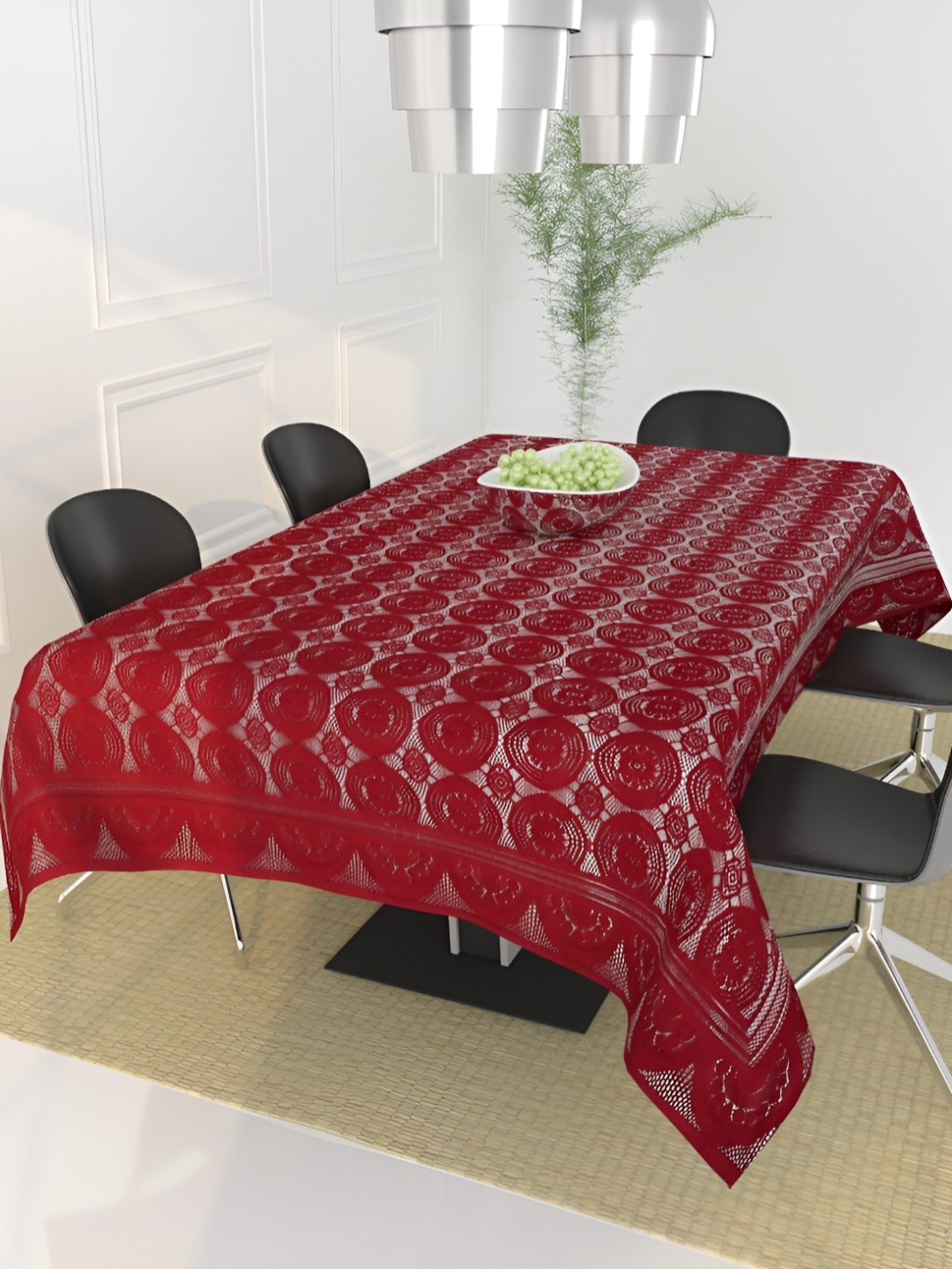 

BIGGER FISH Maroon Printed Cotton 6-Seater Table Cover