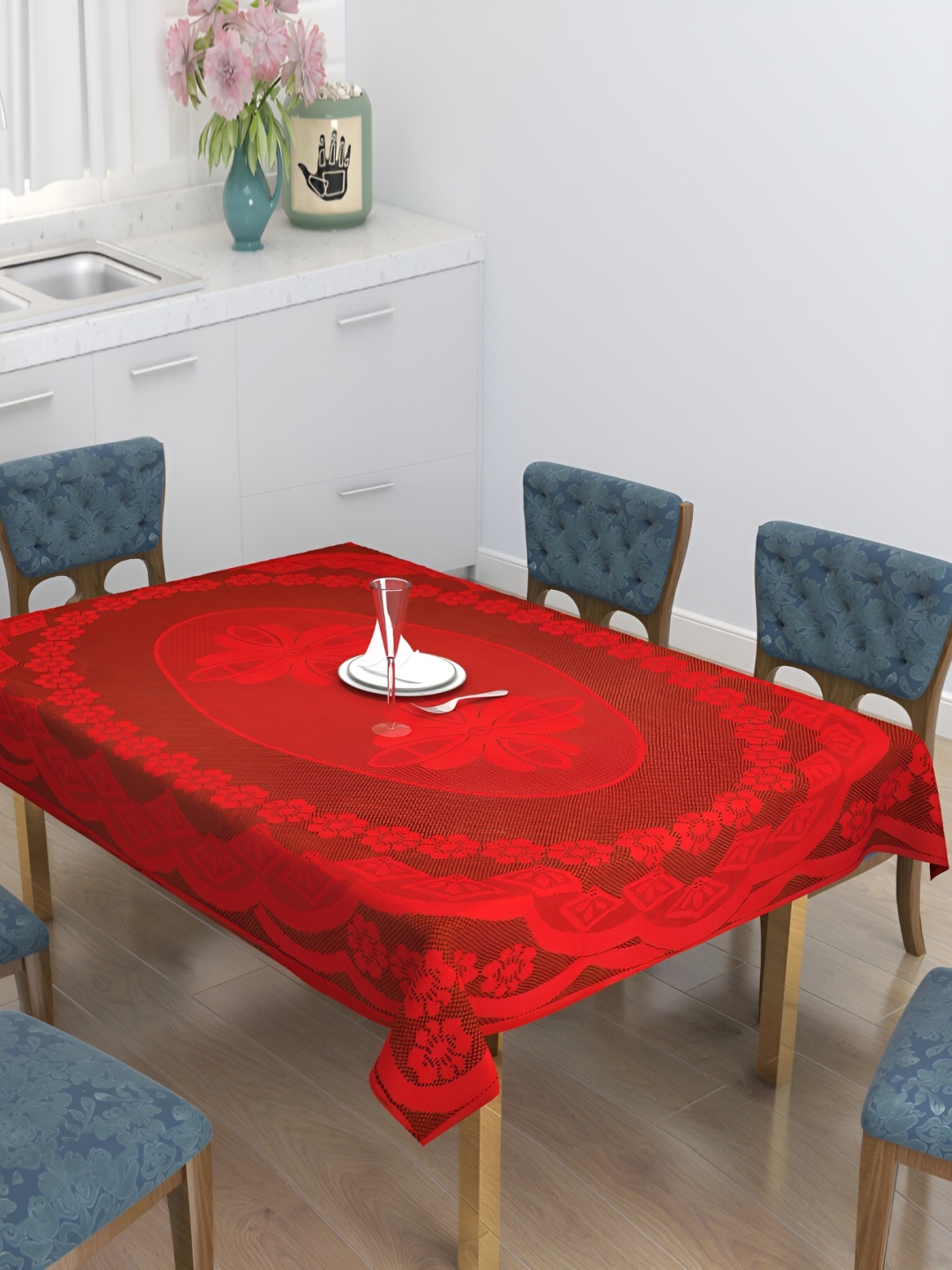 

BIGGER FISH Maroon Cotton 6 Seater Table Cover