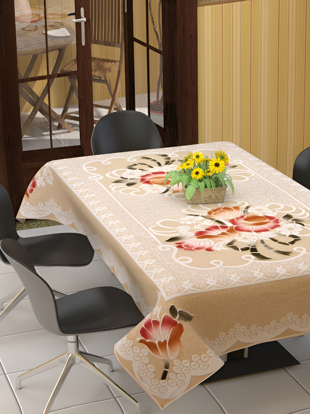 

BIGGER FISH Beige Printed Cotton 6-Seater Table Cover