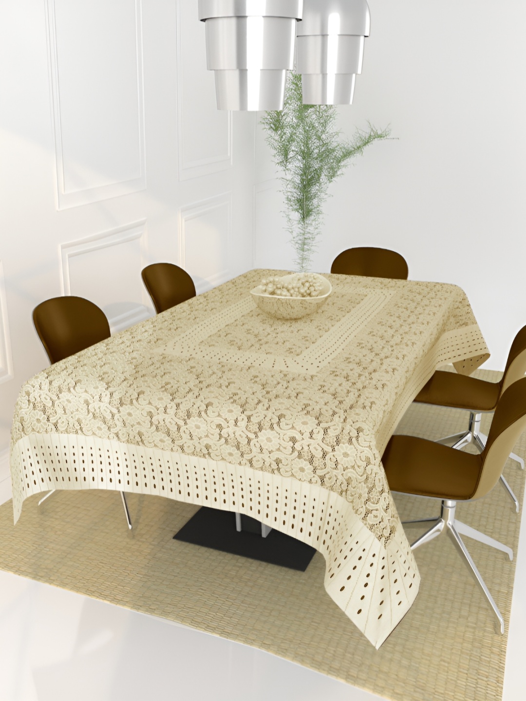 

BIGGER FISH Beige Cotton 6-Seater Table Cover