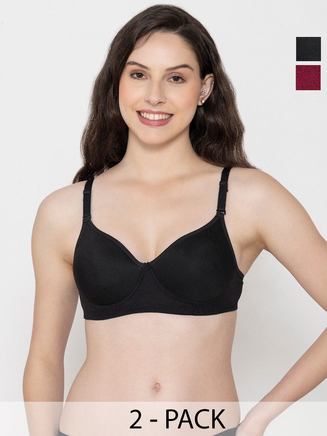 

FUNAHME Pack Of 2 Full Coverage Lightly Padded Cotton T-shirt Bra With All Day Comfort, Maroon