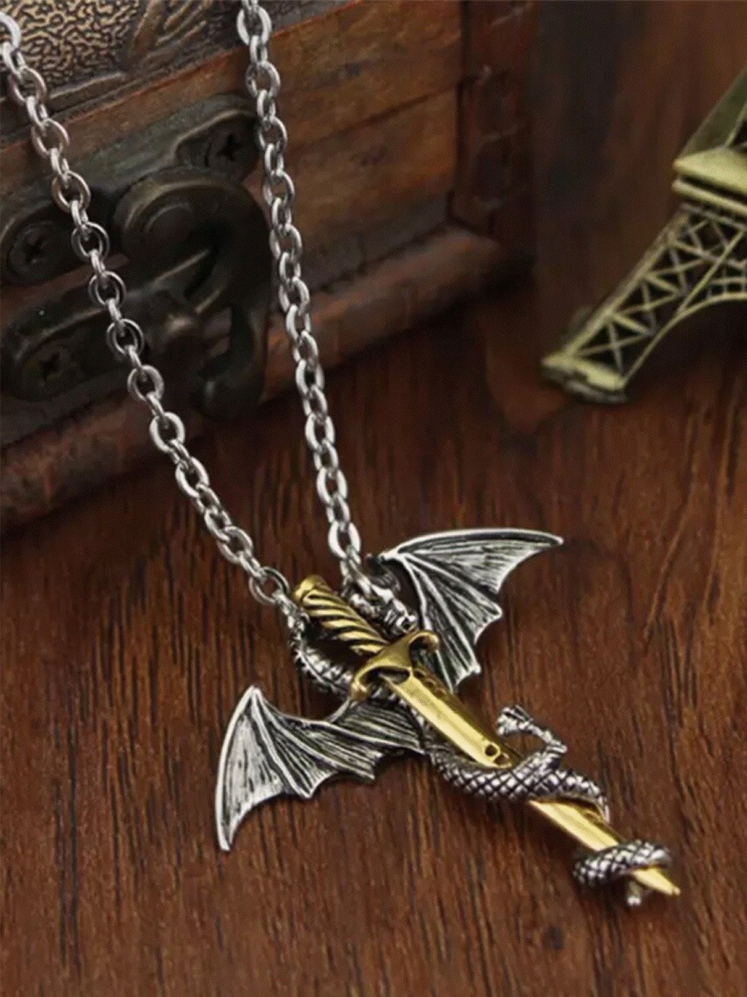 

EL REGALO Men Bat and Sword Necklace, Gold