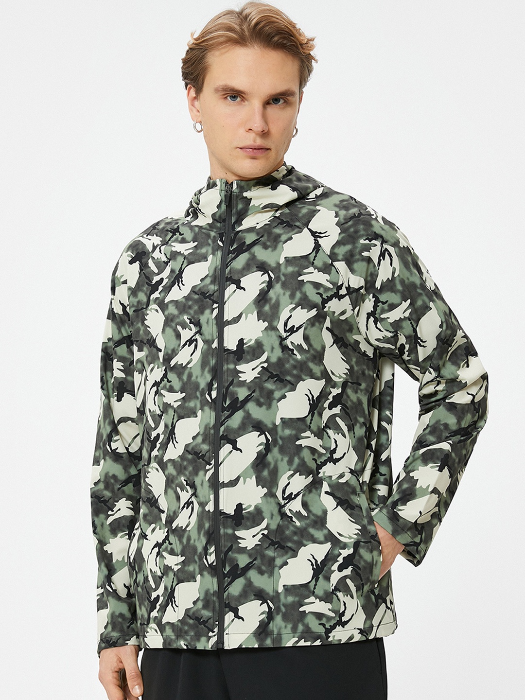 

Koton Graphic Printed Hooded Tailored Jacket, Green