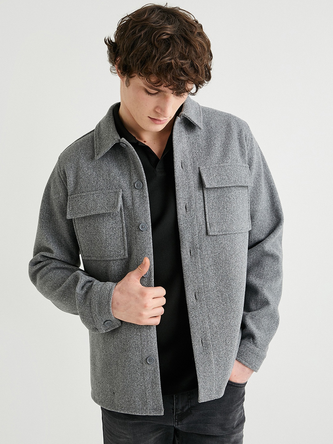 

Koton Spread Collar Tailored Jacket, Grey