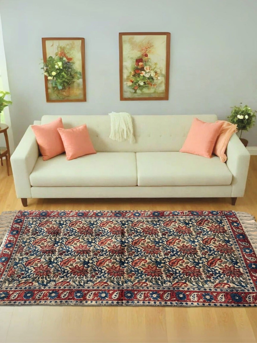 

Peepul Tree Floral Cotton Carpet, Cream