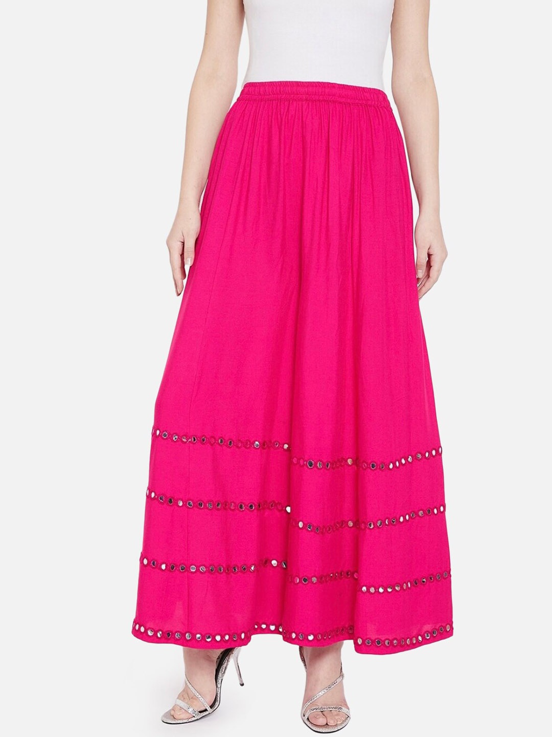 

BCZ Style Embroidered Maxi-Length Flared Skirt, Pink