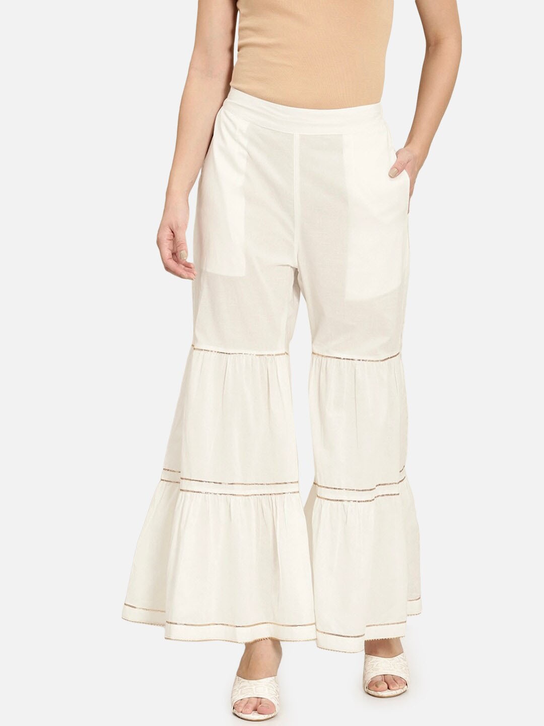 

BCZ Style Women Flared Ethnic Palazzos, White
