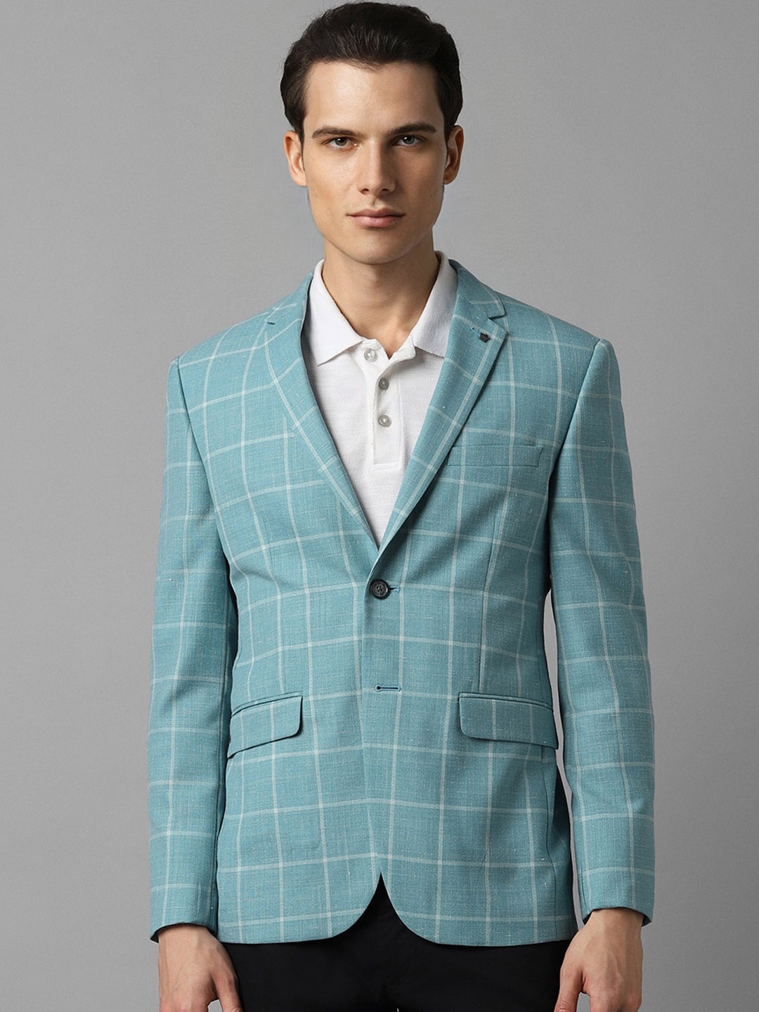 

Louis Philippe Men Checked Slim-Fit Single Breasted Formal Blazer, Blue