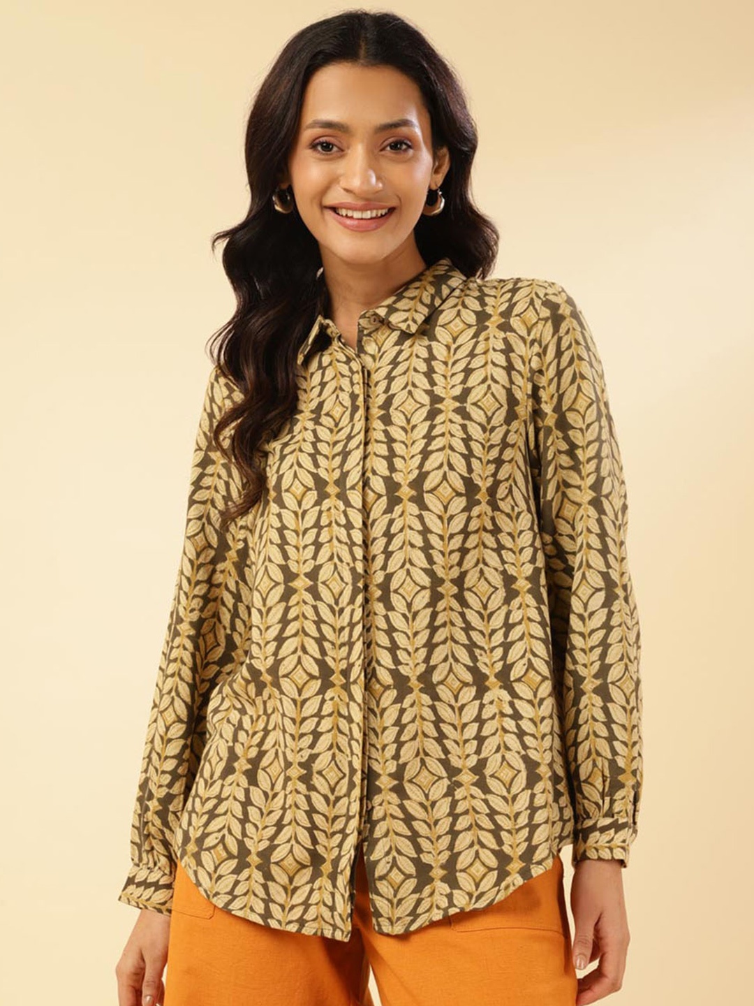 

Fabindia Kalamkari Printed Regular Sleeve Shirt, Green
