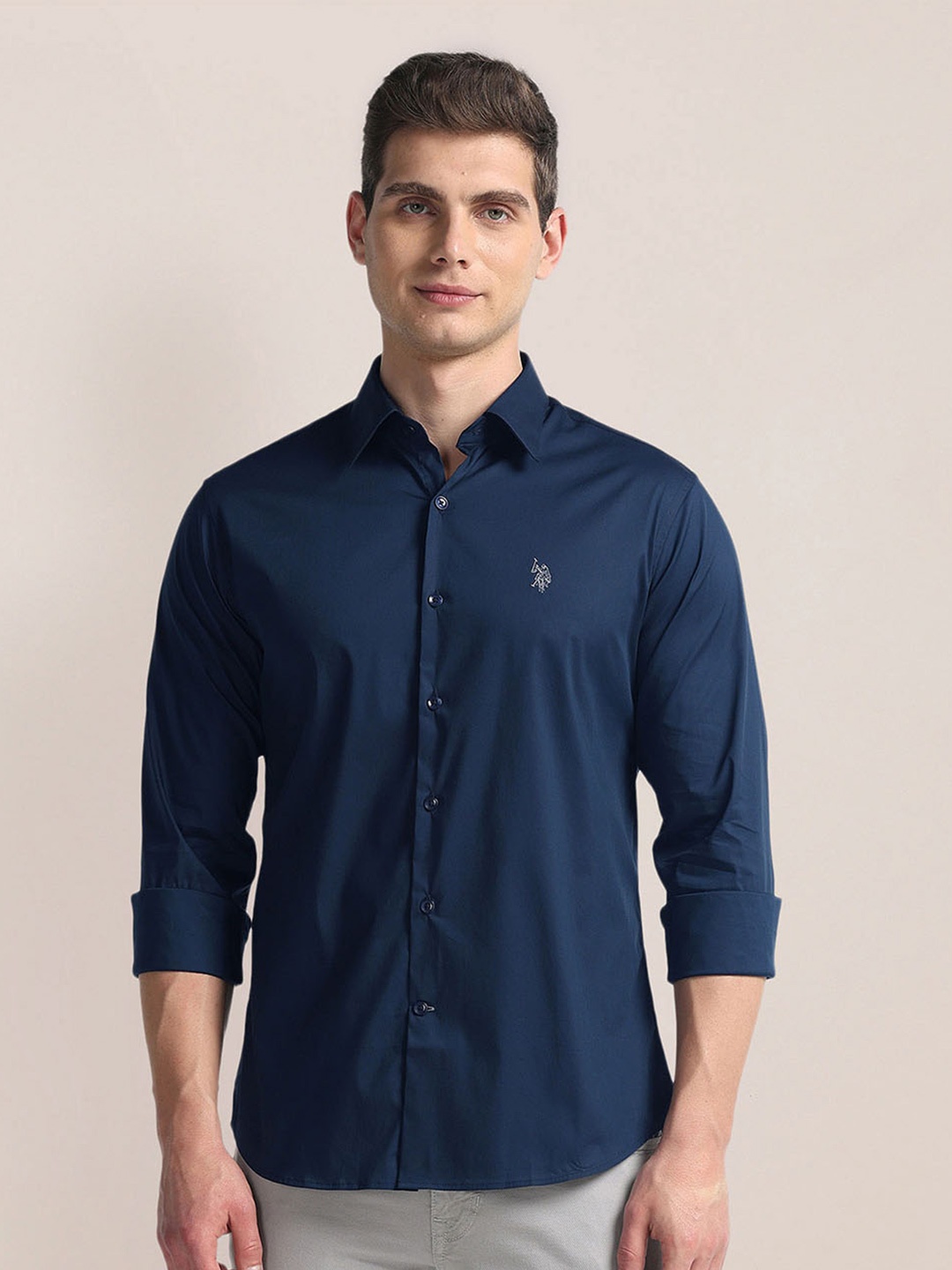 

U.S. Polo Assn. Spread Collar Long Sleeves Cotton Tailored Fit Shirt, Blue