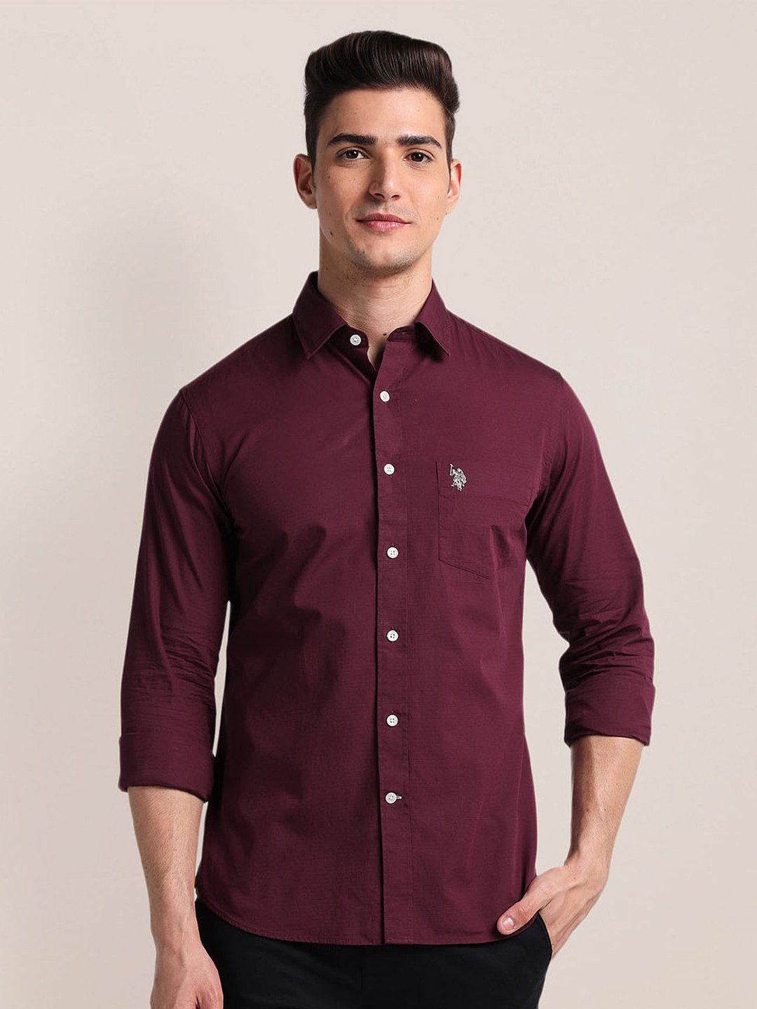 

U.S. Polo Assn. Spread Collar Long Sleeves Cotton Regular Fit Casual Shirt, Red