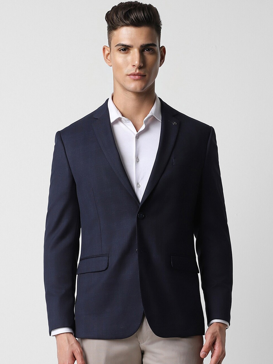 

Van Heusen Checked Slim-Fit Single Breasted Formal Blazer, Navy blue