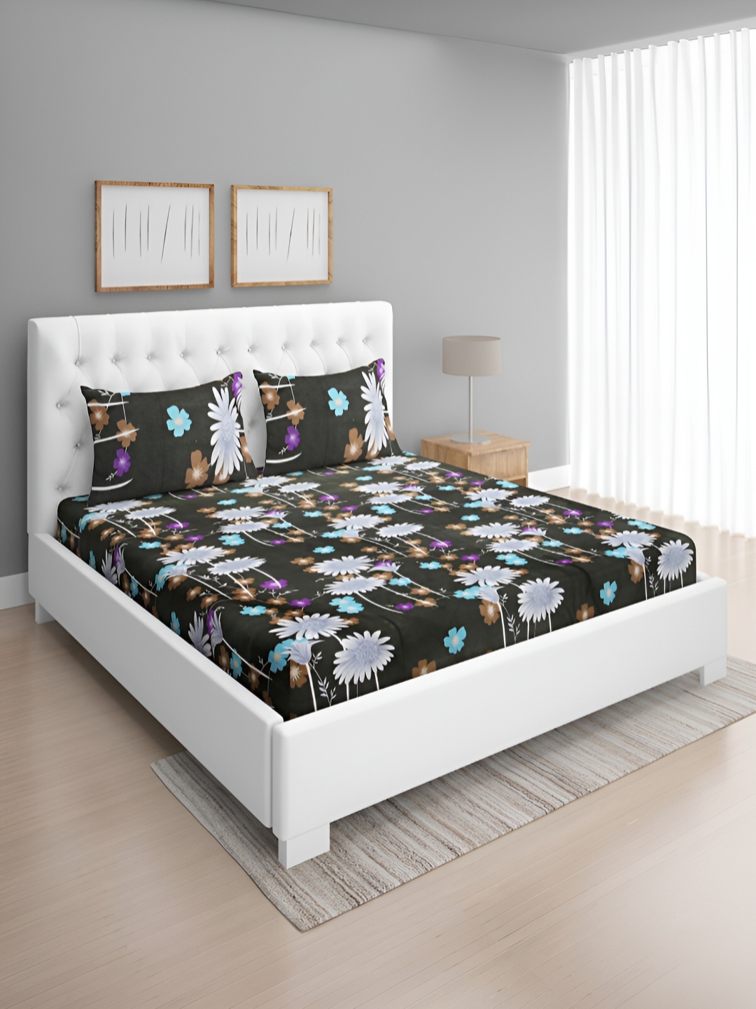 

Aura Green Floral 160 TC Queen Microfiber Bedsheet With 2 Pillow Covers