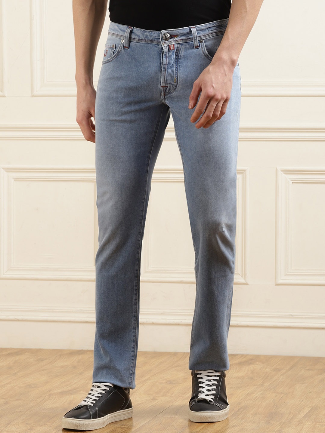 

Jacob Cohen Men Slim Fit Low Distressed Light Fade Stretchable Jeans, Blue