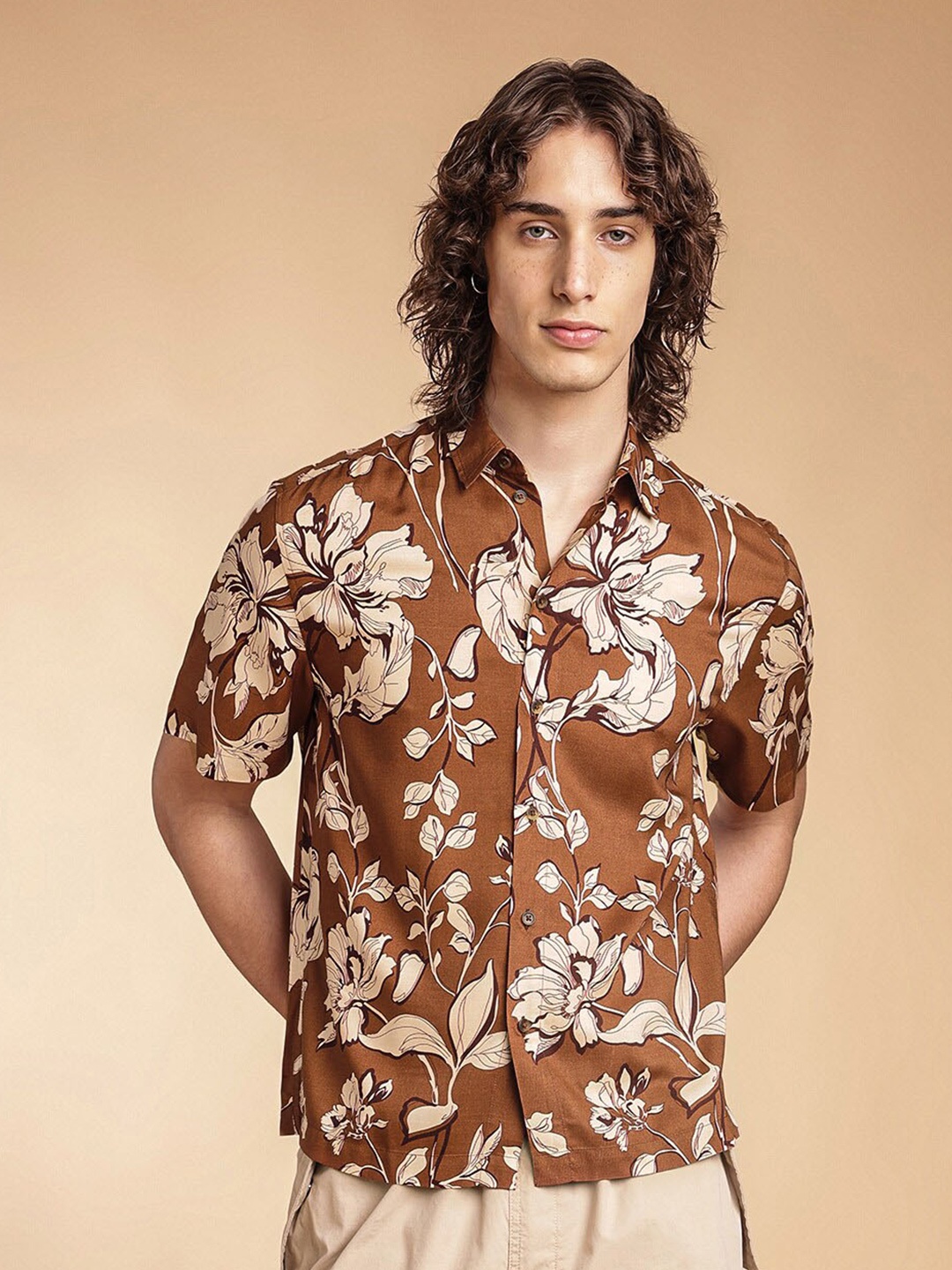 

H&M Patterned Resort Shirt, Brown