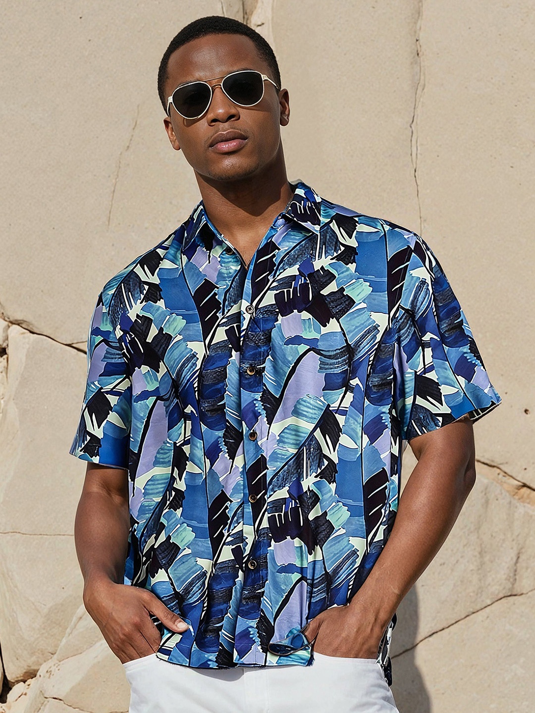 

H&M Patterned Resort Shirt, Blue