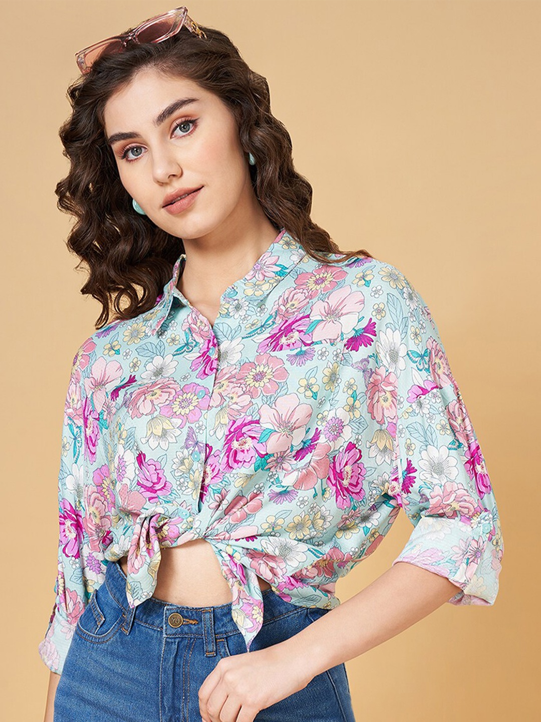 

YU by Pantaloons Floral Printed Shirt Style Top, Green