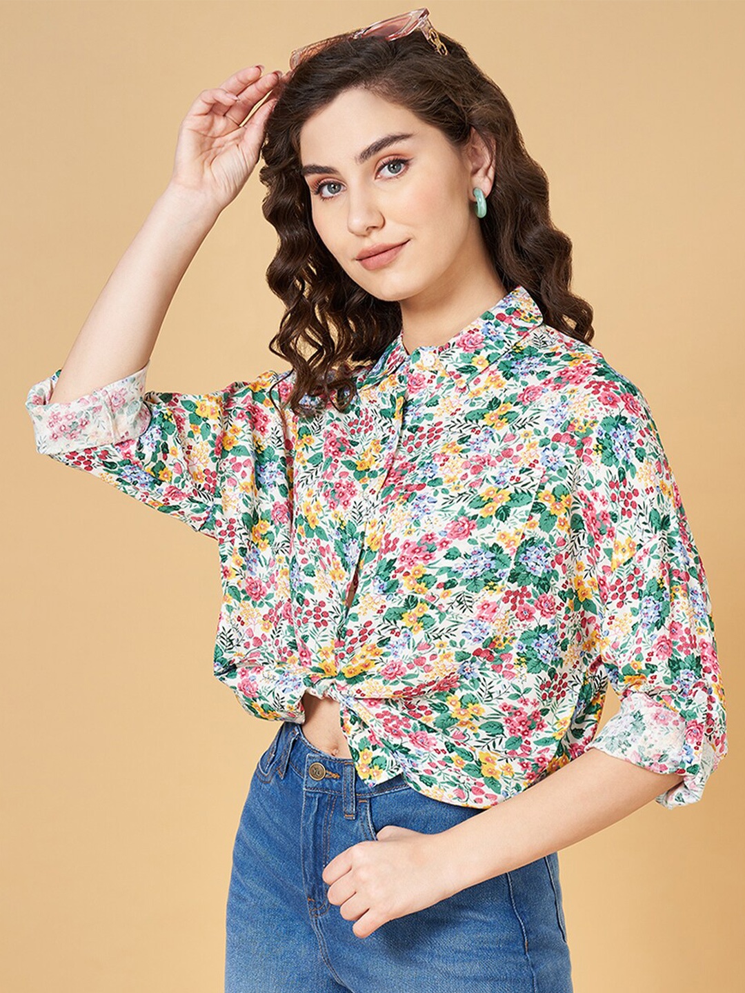 

YU by Pantaloons Floral Printed Shirt Style Top, Green