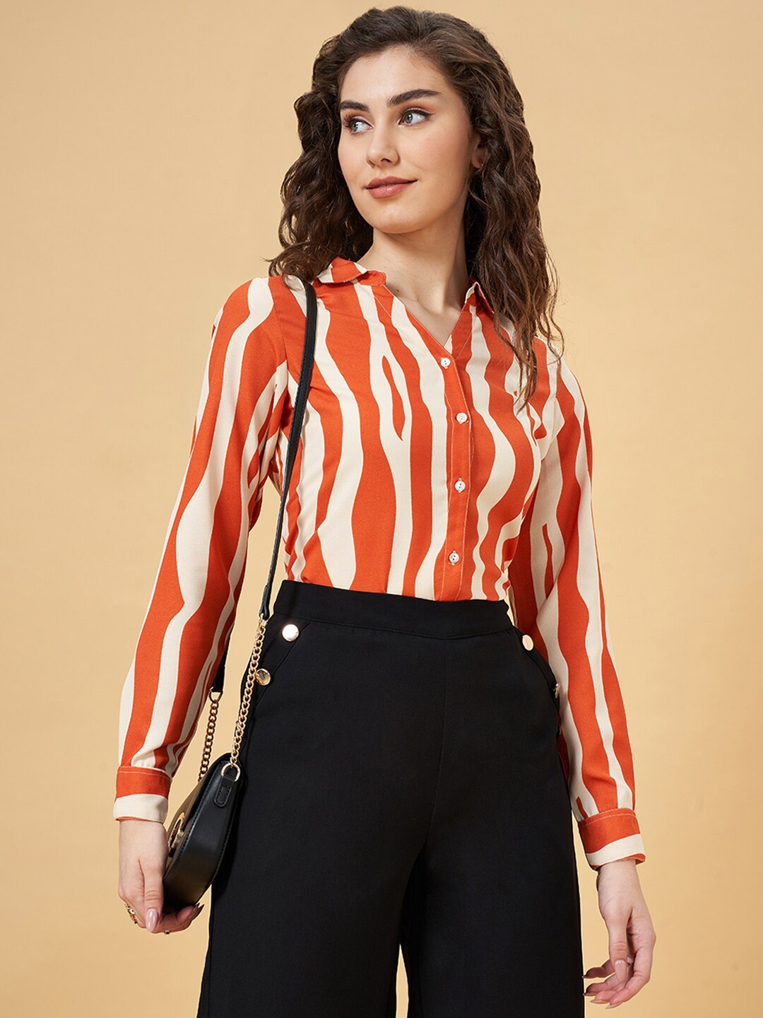 

YU by Pantaloons Abstract Printed Shirt Style Top, Rust
