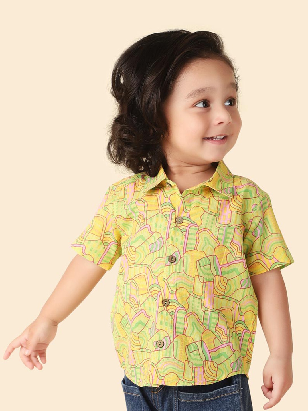 

Fabindia Infants Boys Floral Printed Cotton Shirt, Yellow