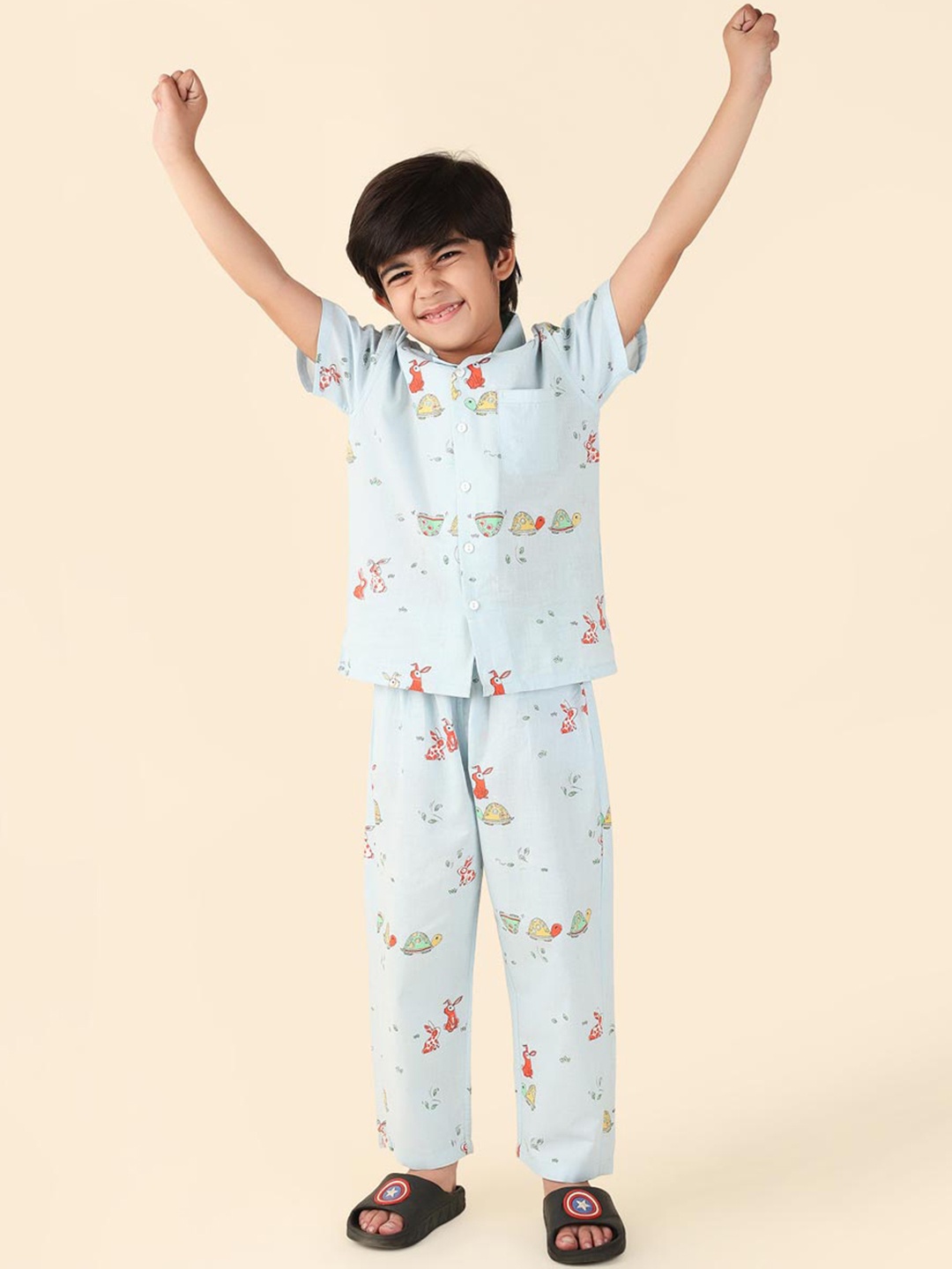 

Fabindia Boys Printed Night suit, Blue