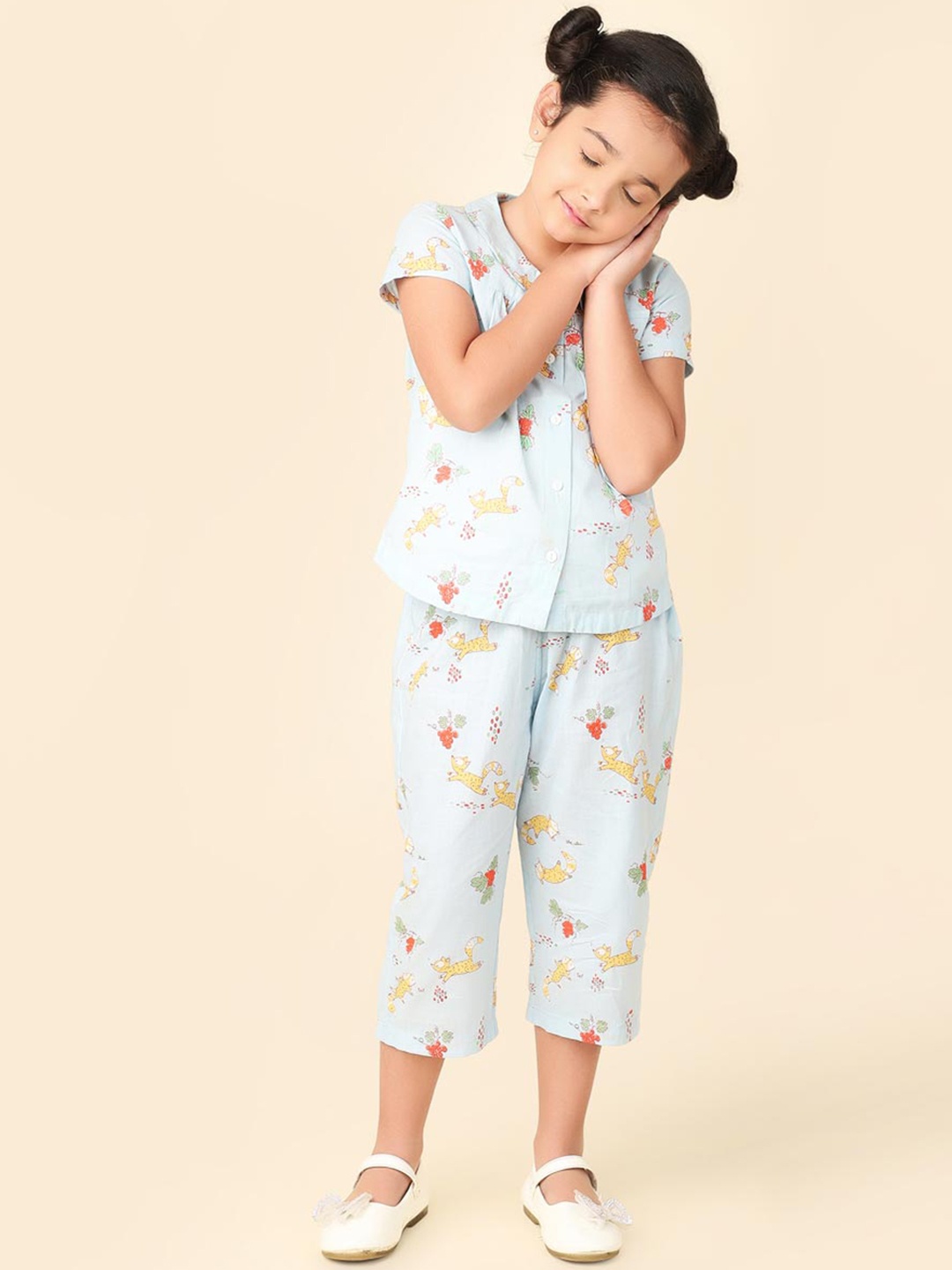

Fabindia Girls Printed Night suit, Blue