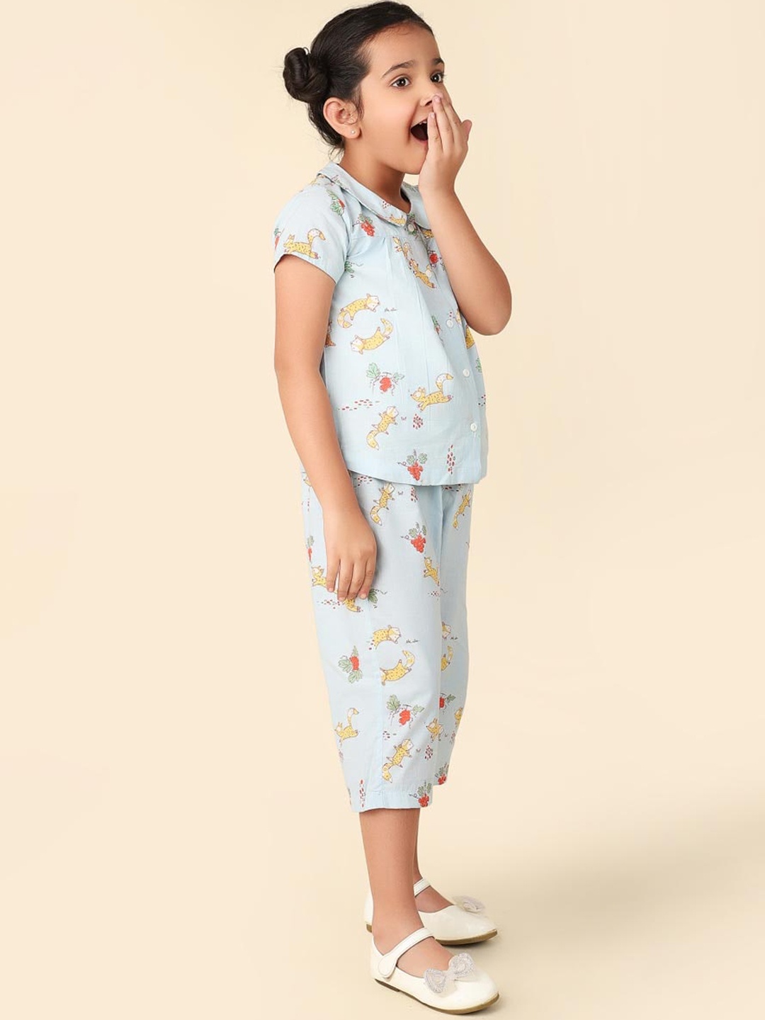 

Fabindia Girls Printed Night suit, Blue