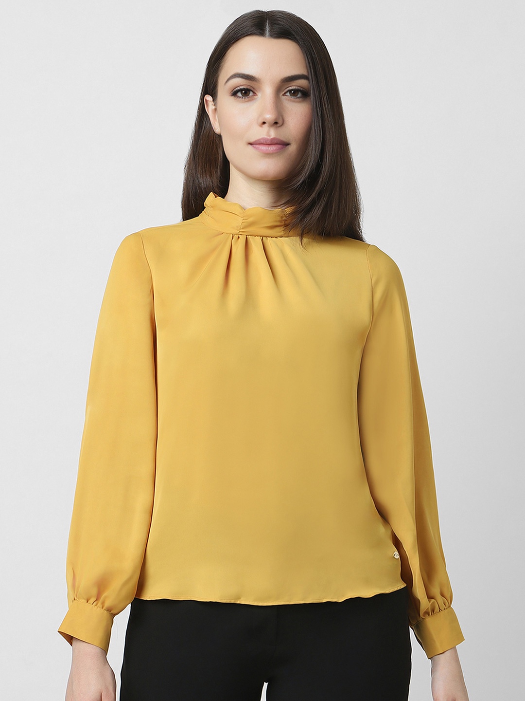 

Van Heusen Woman Pleated Detail Puff Sleeves Top, Yellow