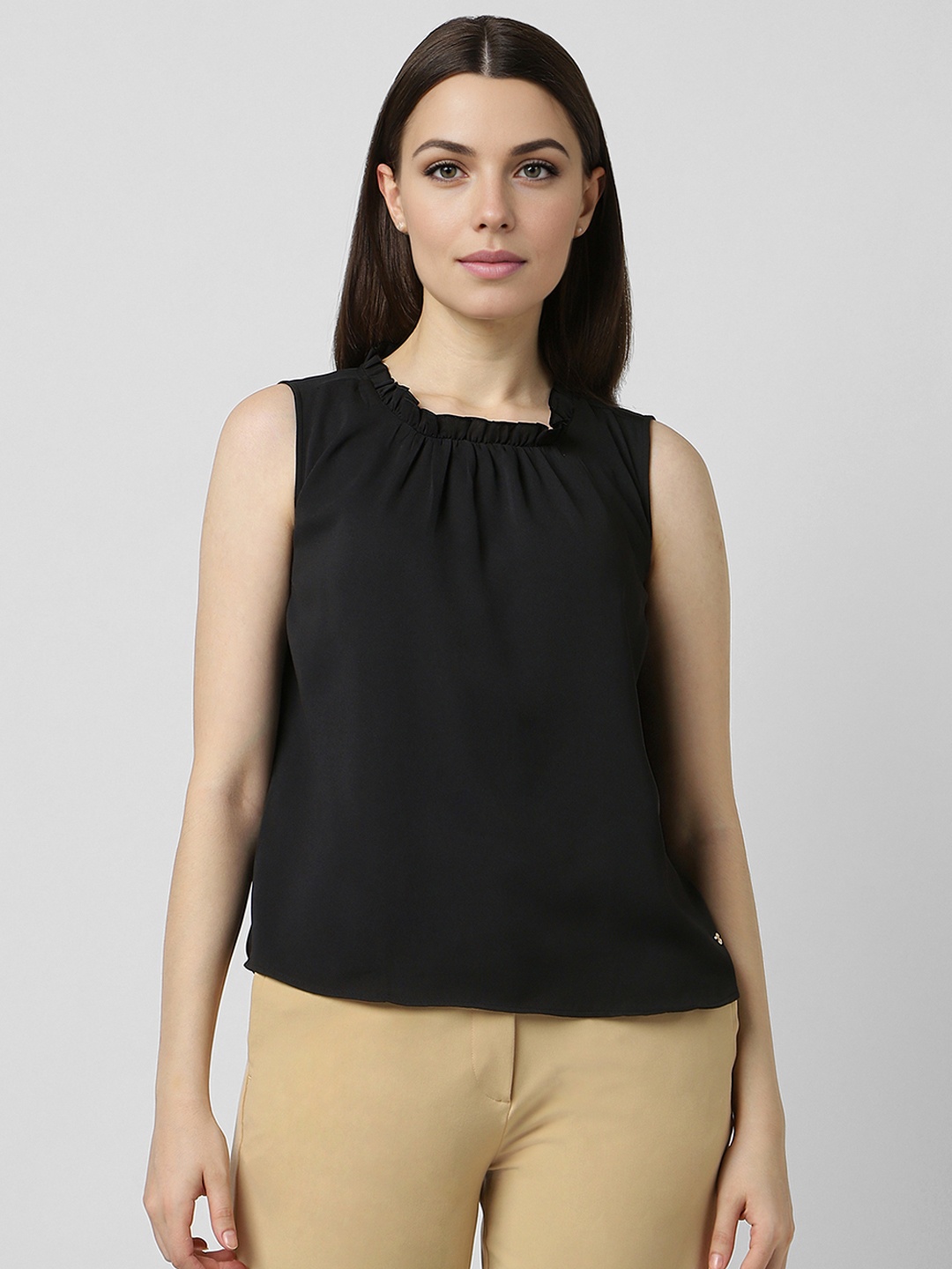 

Van Heusen Woman Pleated Detail Sleeveless Top, Black