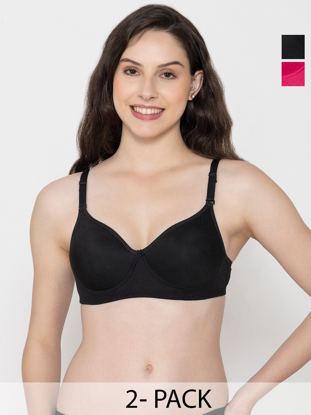 

FUNAHME Pack Of 2 Full Coverage Lightly Padded Cotton T-shirt Bra With All Day Comfort, Pink