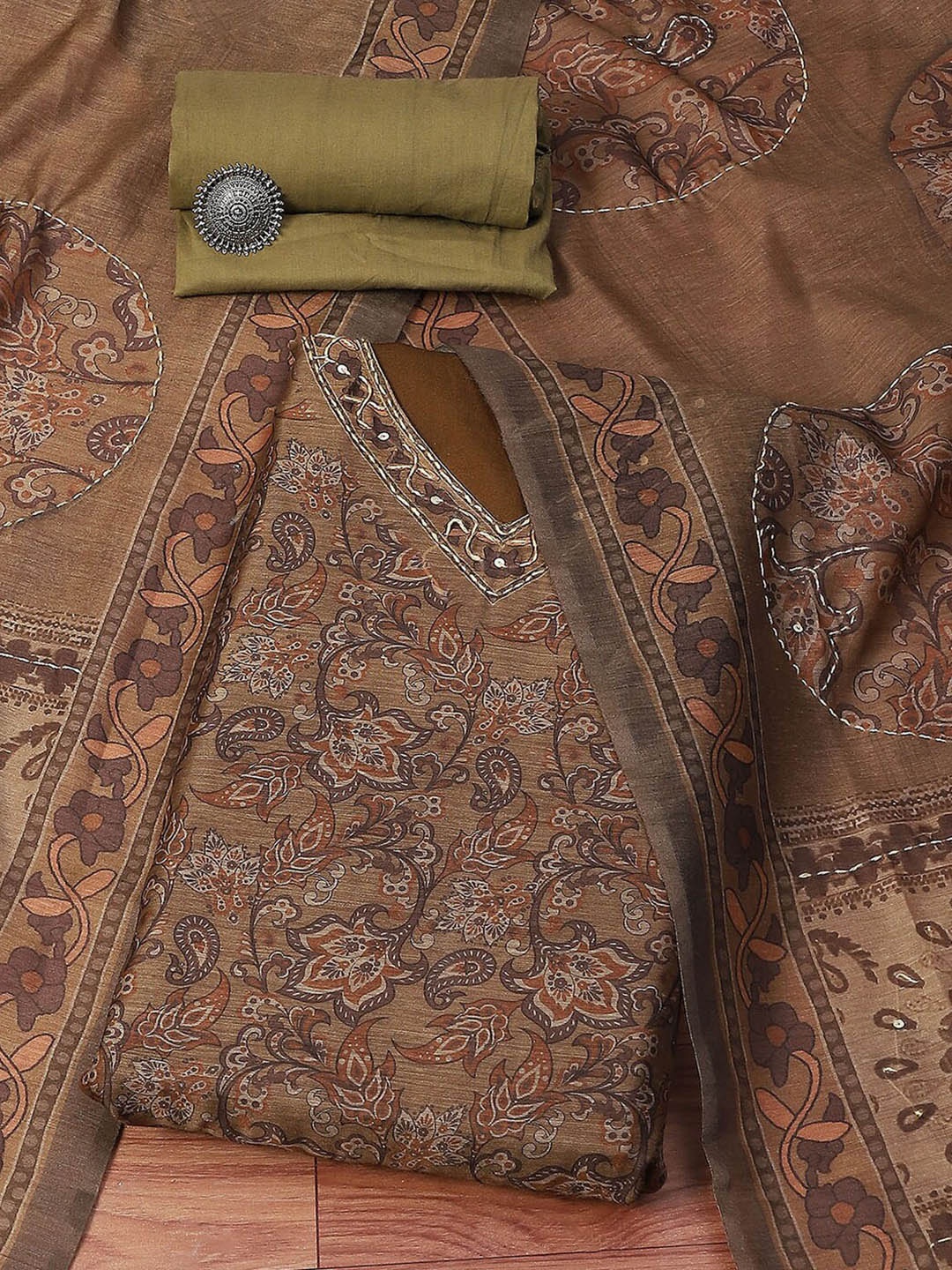 

Biba Printed Unstitched Dress Material, Olive